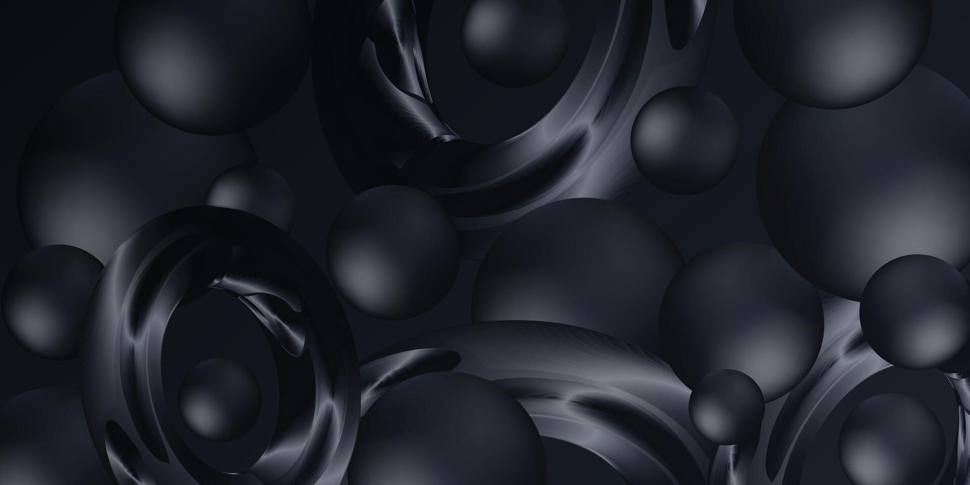 black abstract glossy spheres in a 3d composition with deep shadows and subtle highlights, perfect for luxury tech themes vector