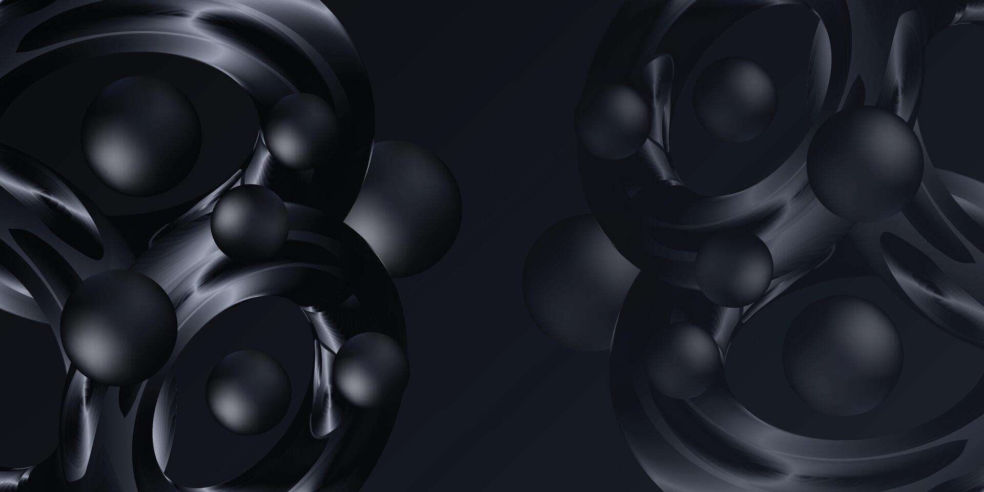 black abstract glossy spheres in a 3d composition with deep shadows and subtle highlights, perfect for luxury tech themes, elegant visual effects, or dark design styles vector