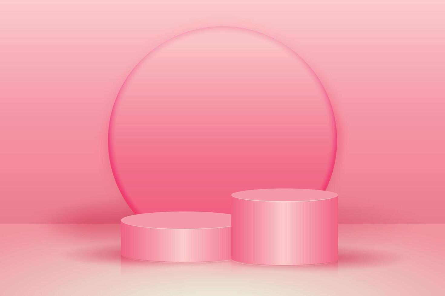 Soft Pink Background with Circular Backdrop and Podiums. circular backdrop and dual podium platforms. perfect for chic ecommerce promos and feminine product showcases vector