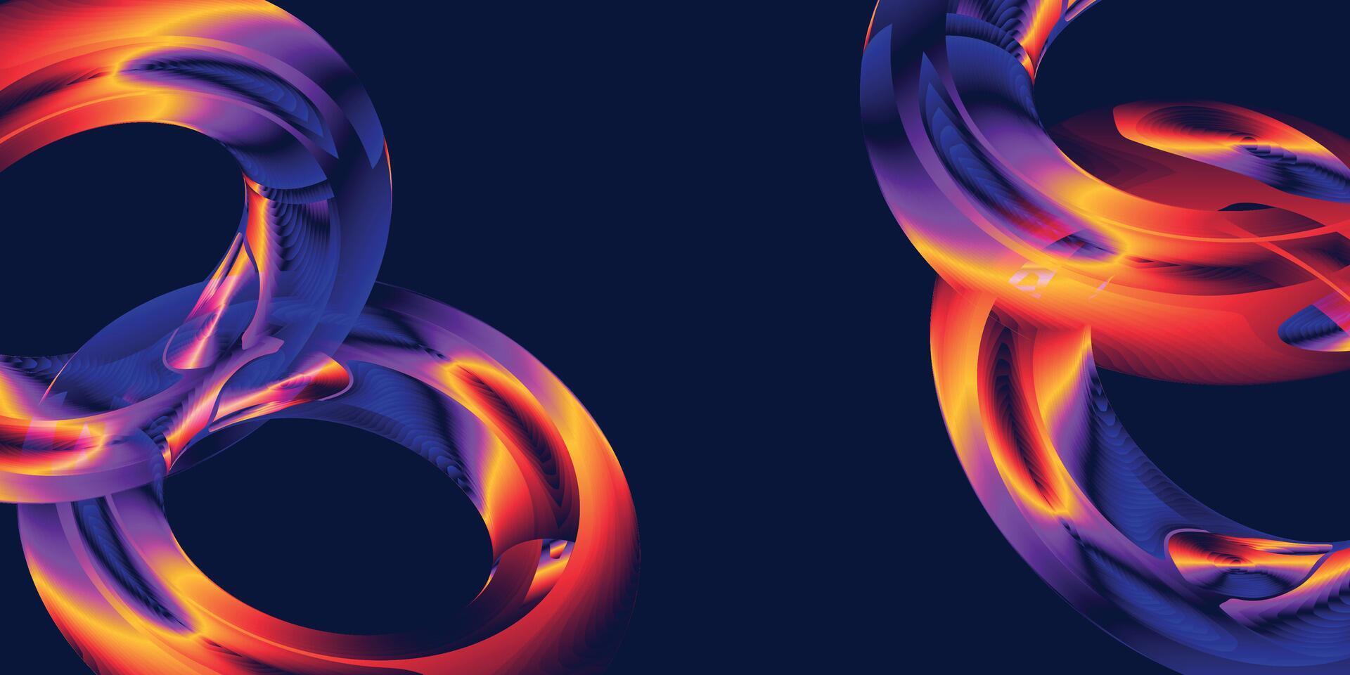 Colorful 3D Fluid Rings with Rainbow Gradient Background vector