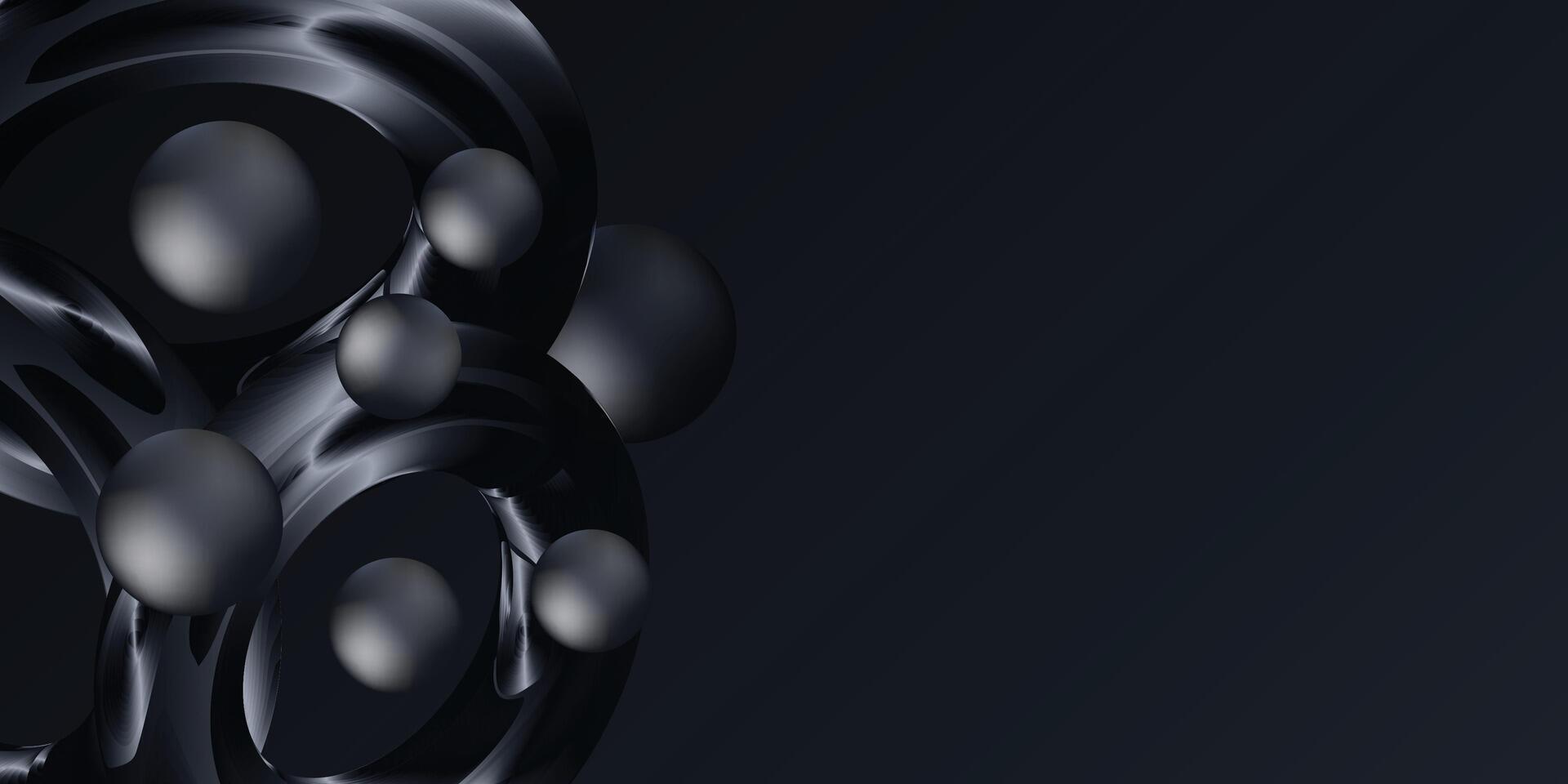 cluster of black glossy spheres forming an abstract 3d structure over a minimal dark background, ideal for modern tech themes, luxury branding, or product visuals vector