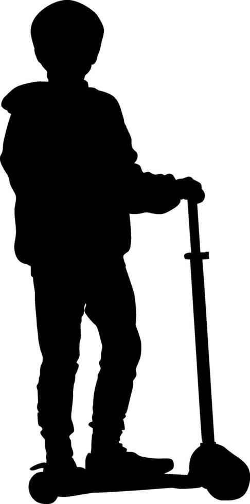 happy kid riding a scooter silhouette vector