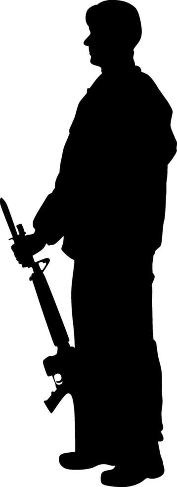 Silhouette of a soldier holding a rifle with a bayonet attached vector