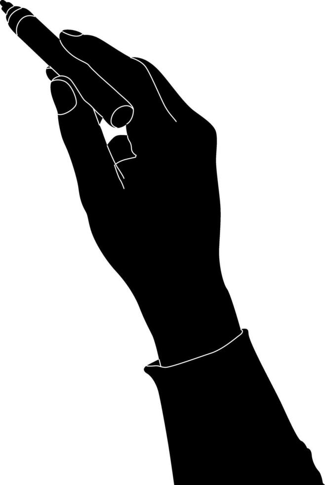 Silhouette of a hand holding a fountain pen vector