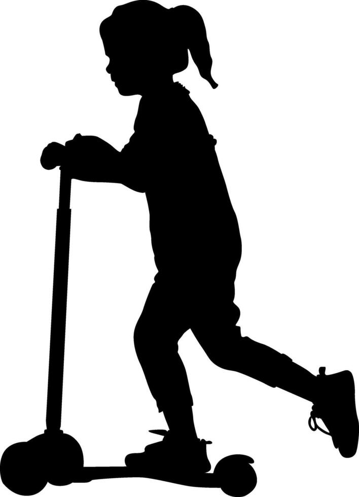 Silhouette of a girl on a scooter. vector