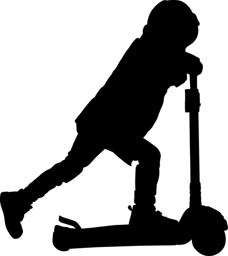 Silhouette girl playing scooter vector