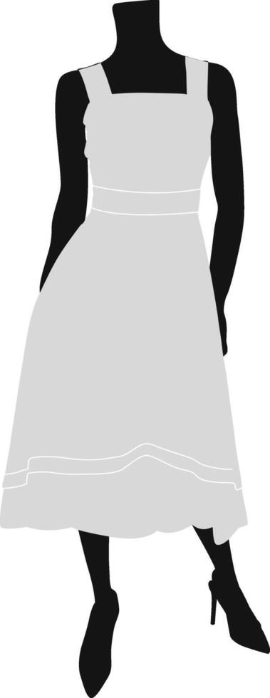 Silhouette of a woman in a stylish midi dress and heels vector