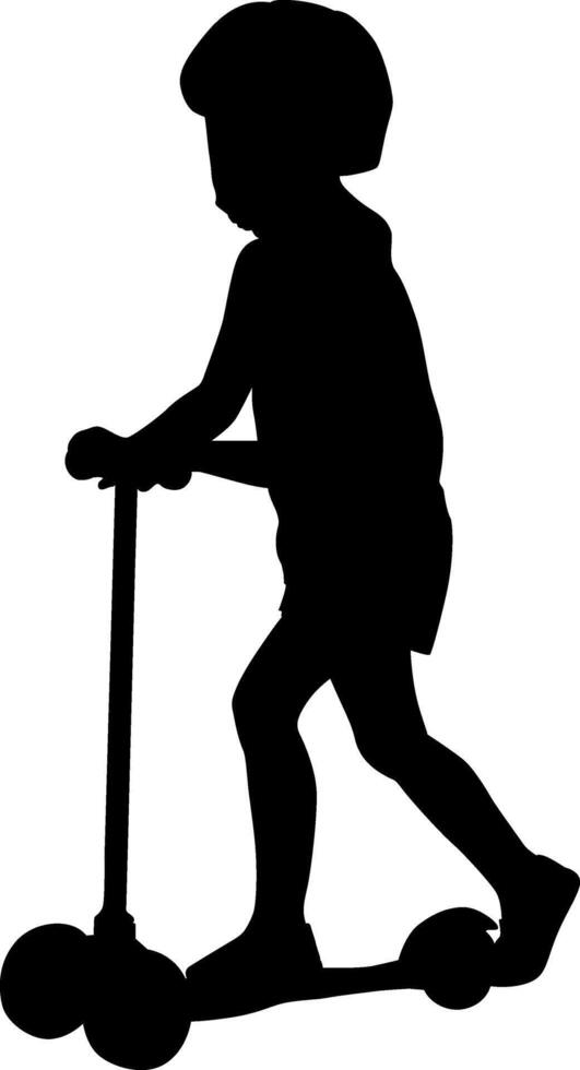 Silhouette of a boy riding a scooter vector