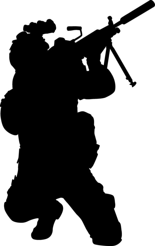 Silhouette of a Sniper Aiming a Rifle vector