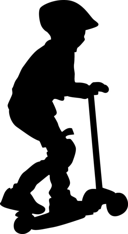 Silhouette boy helmet riding scooter vector