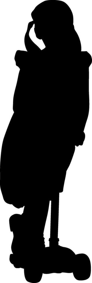 Silhouette of a girl riding a scooter vector