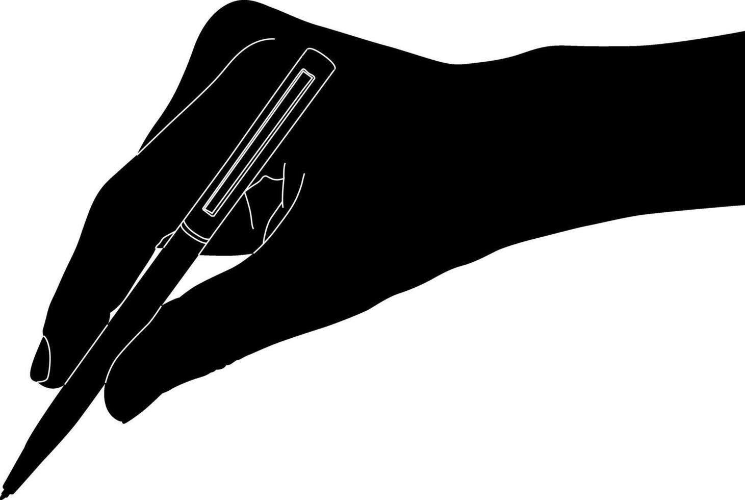 silhouette image of hand holding pen on white background vector