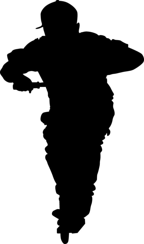 Silhouette of a child riding scooter vector
