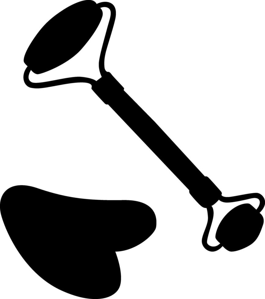 Silhouette of Facial massage tools, skin care routine. vector