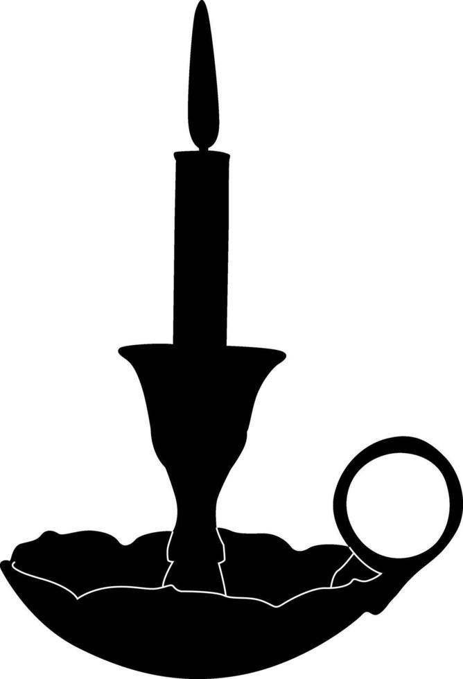 Silhouette of an Antique Candlestick with Lit Candle vector