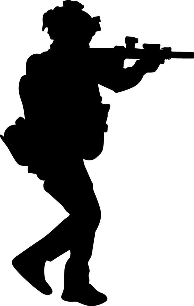 Silhouette of a soldier aiming rifle vector