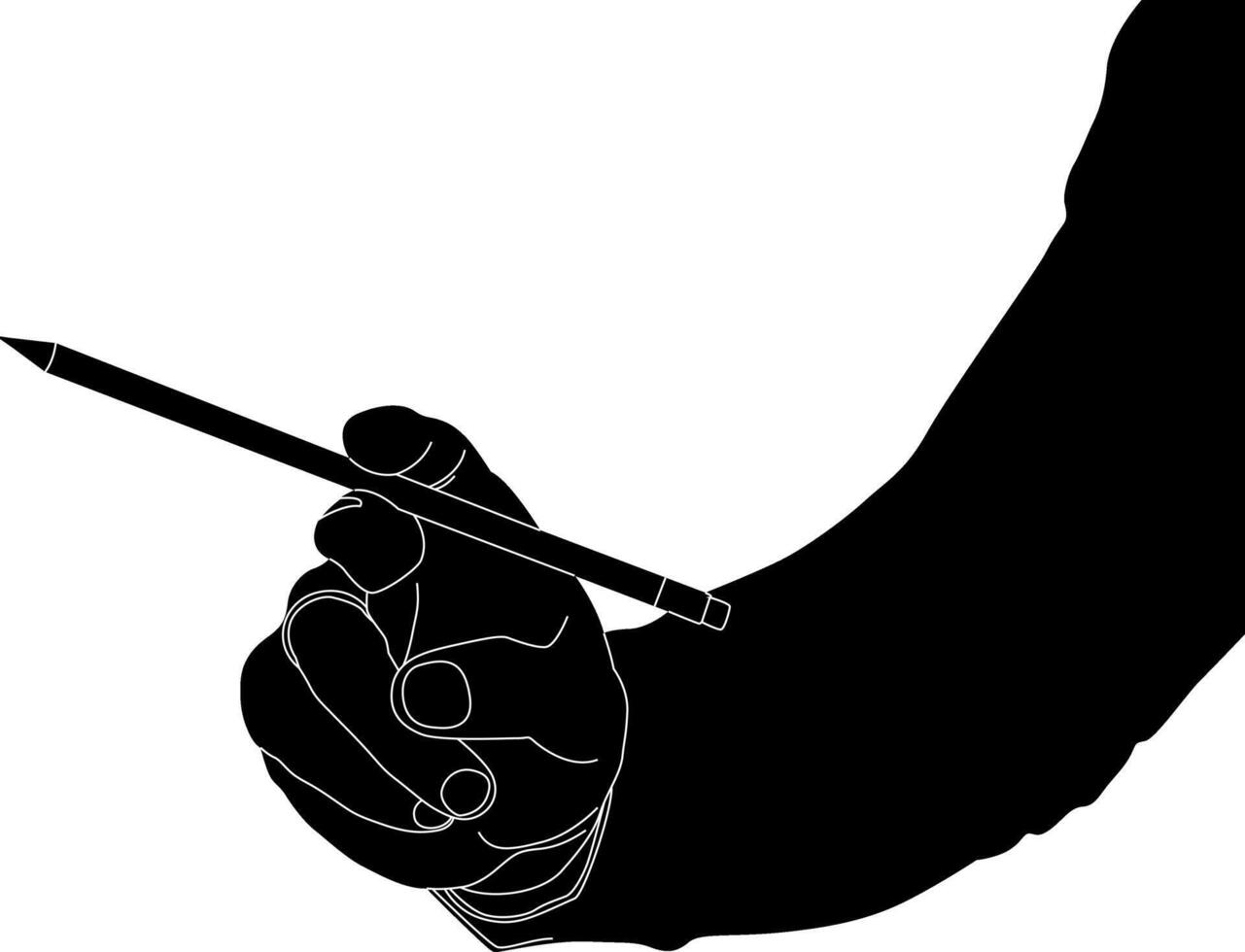 Silhouette of a hand holding a pencil vector