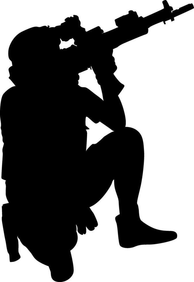 Silhouette of soldier aiming a rifle vector