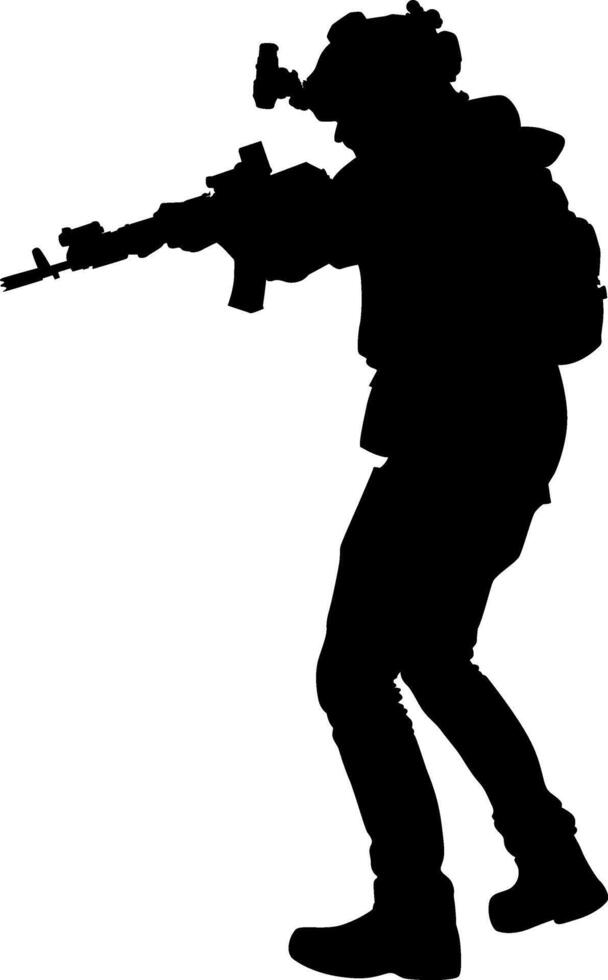 Silhouette of a Soldier with a Rifle in a Tactical Position vector