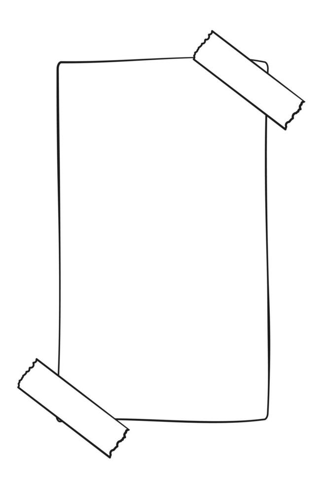 Hand drawn taped memo paper, reminder, to do list, sticky tape. Bullet journal elements in line art doodle style. vector