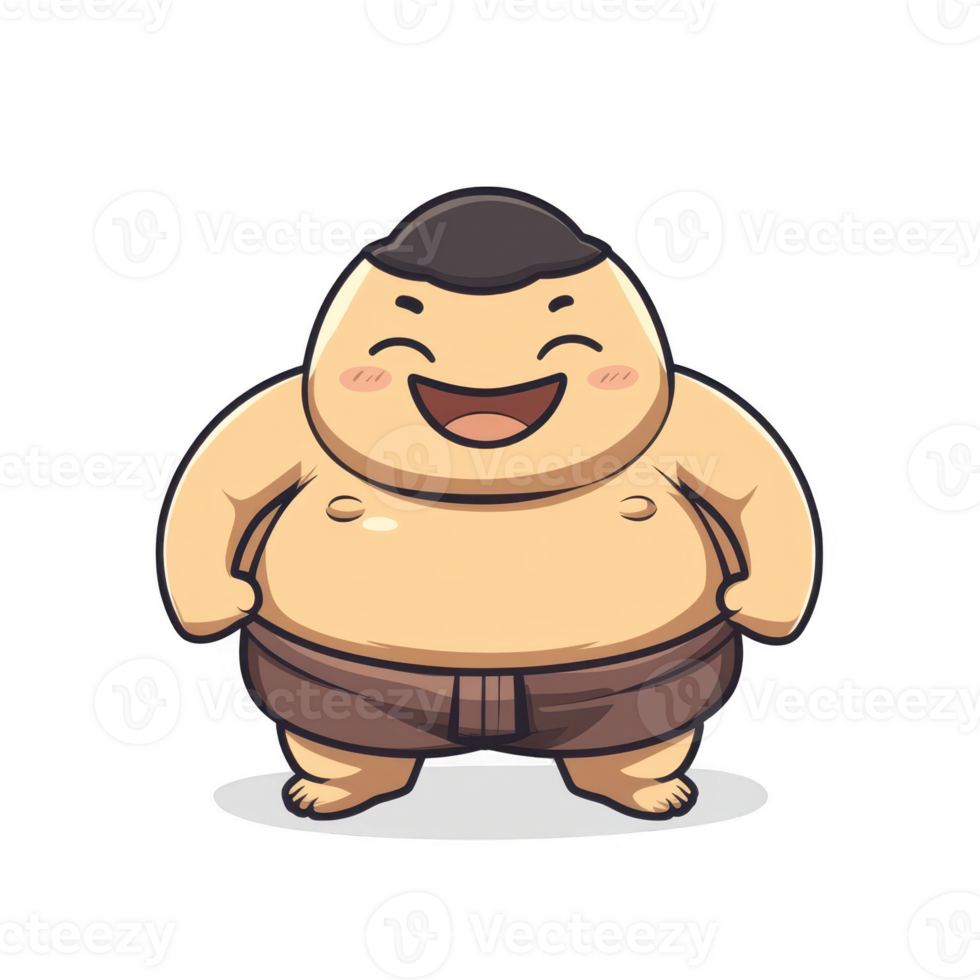 Cute Cartoon Sumo Wrestler Character with a Big Smile and Cheerful Pose png