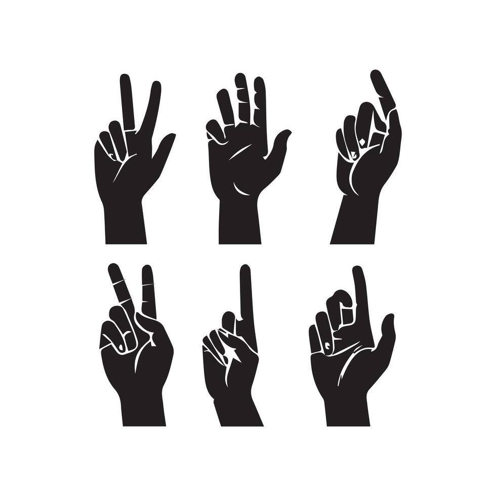 6 Silhouette Collection of Hands Showing Gestures Illustration vector