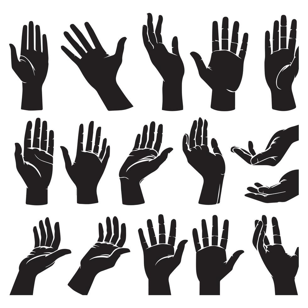 15 Silhouette Collection of Hands Showing Gestures Illustration vector