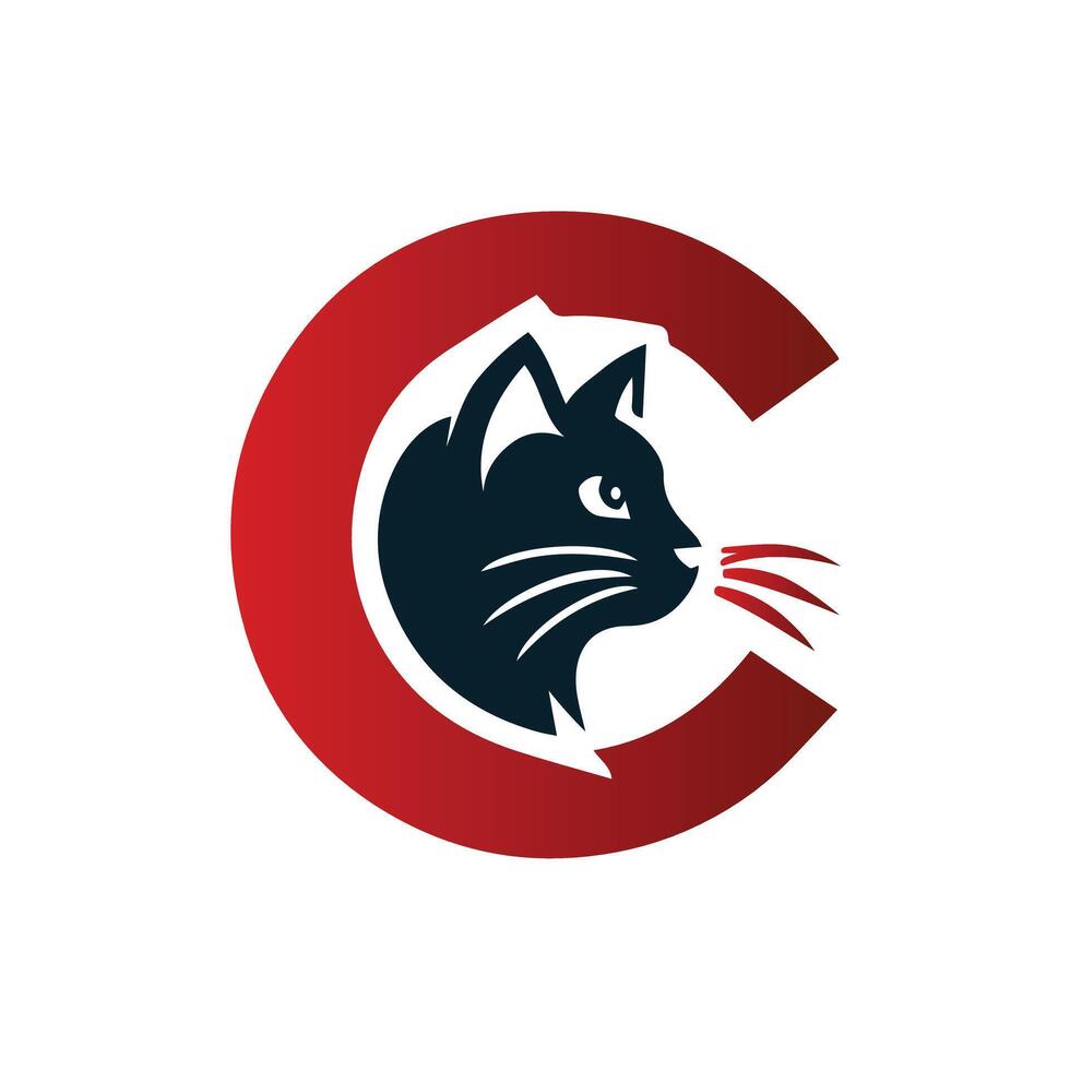 C Minimalistic Abstract Cat Logo Design Illustration vector