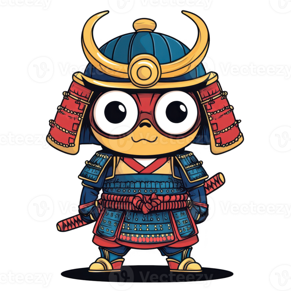 Cute Cartoon Samurai Character in Colorful Armor and Helmet png