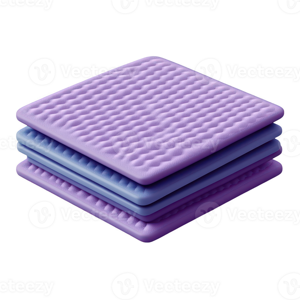 Stack of Soft Foam Pads in Gentle Purple Tones for Comfort png