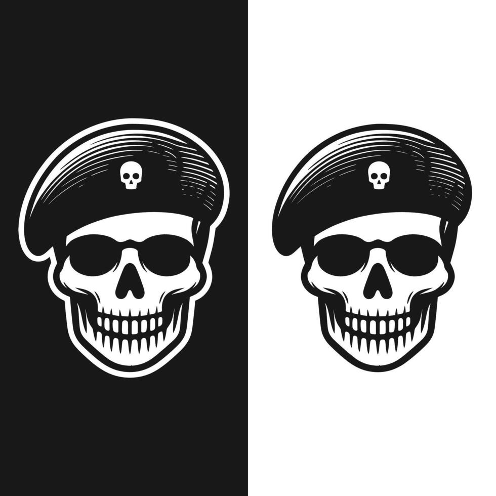 skull in beret and sunglasses illustration vector
