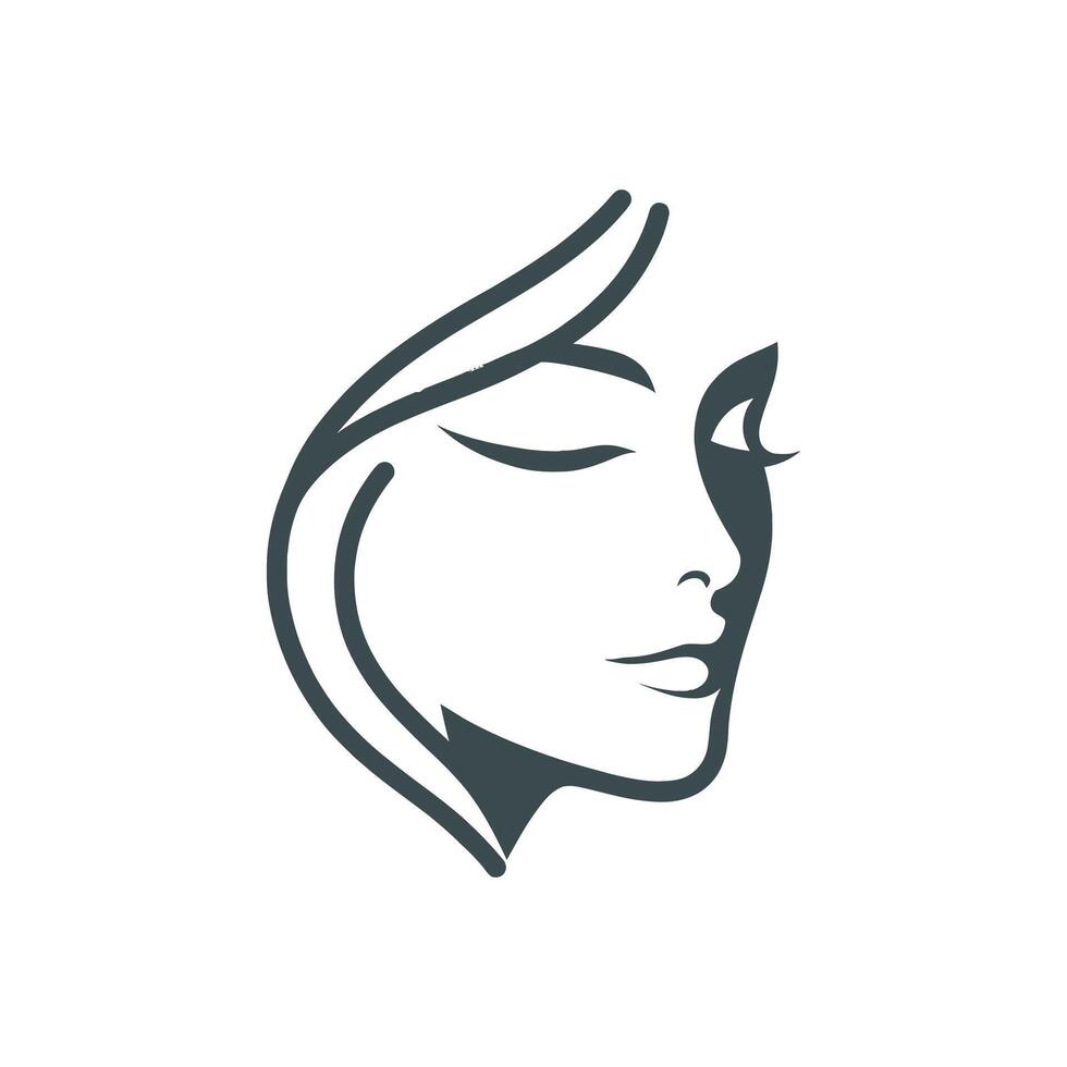 a woman's face with eyes closed is shown in a black and white logo vector