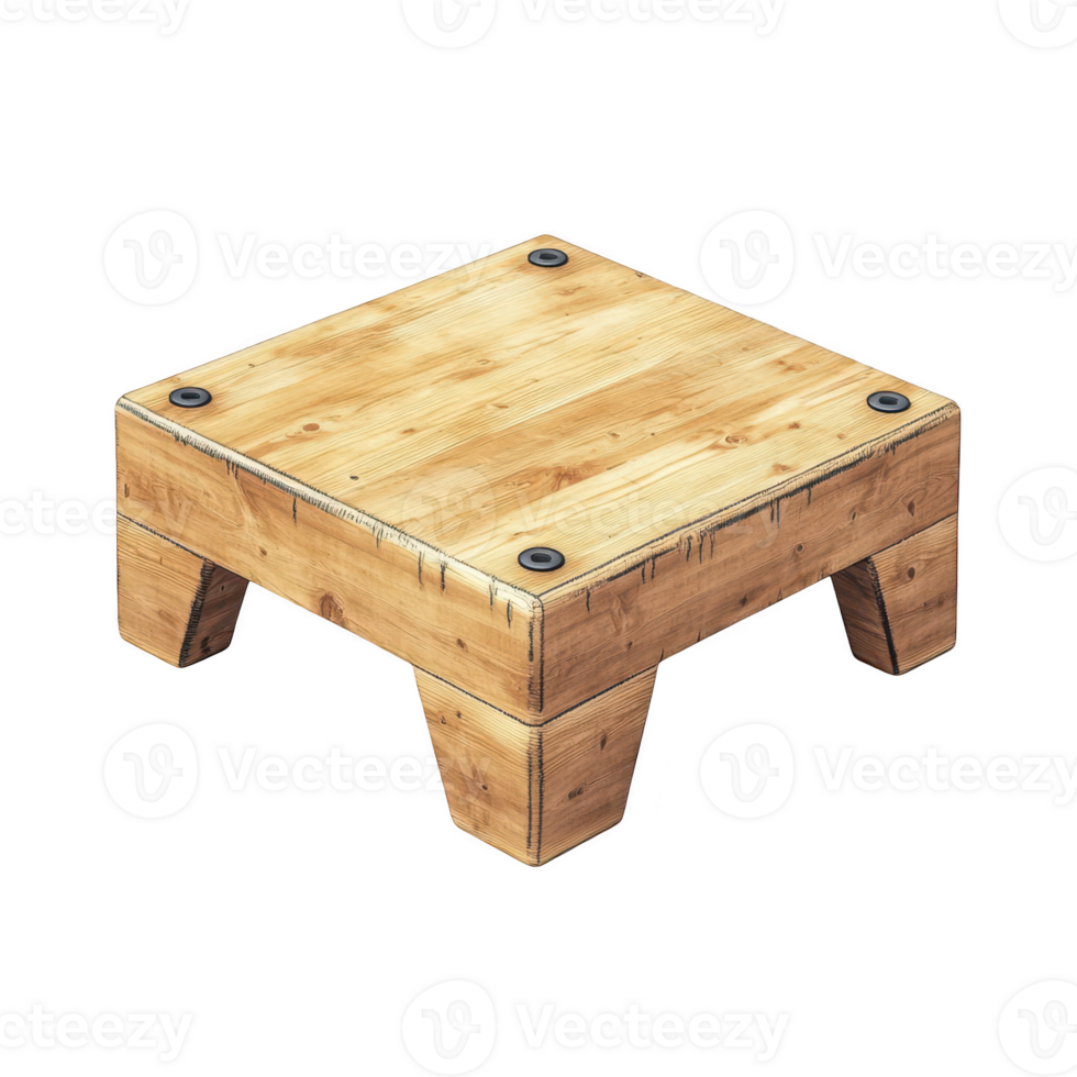 Wooden Square Table with Flat Surface and Corner Details png