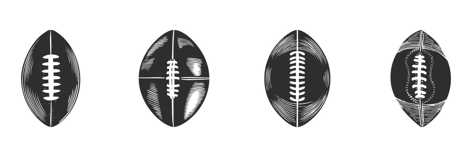 American Football Ball Silhouette Set. Sports Equipment Design Elements For Athletic Themes. Isolated Illustration Collection vector