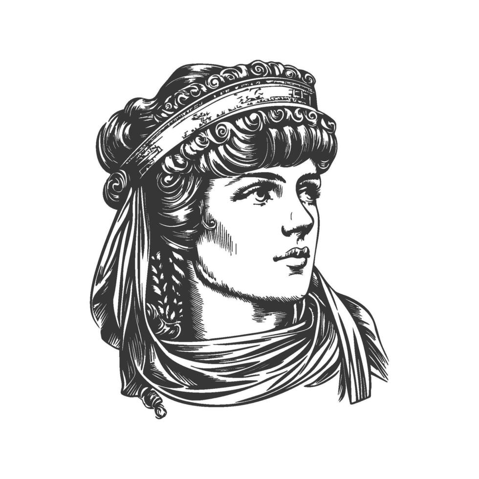 Ancient Greek Woman Portrait Black And White Silhouette Illustration. Classical Beauty And Historical Art Style. Isolated Illustration vector