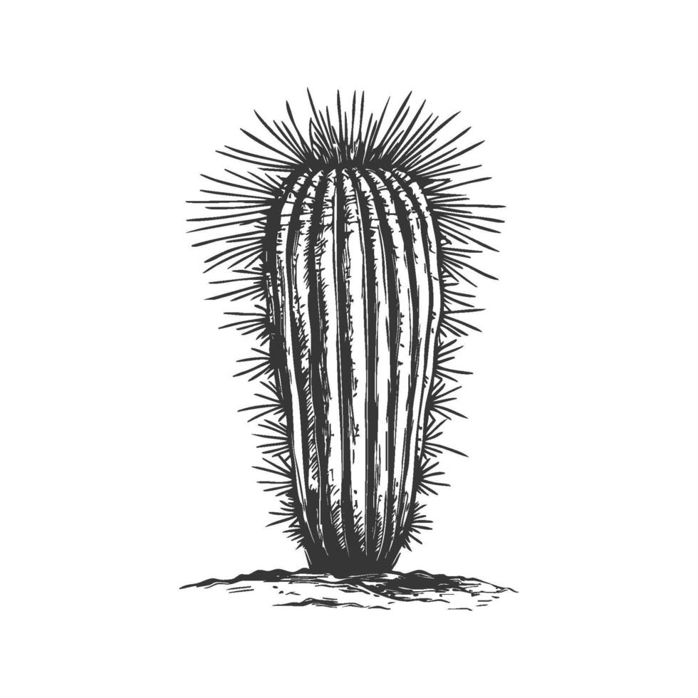 Cactus Plant Black And White Silhouette Illustration. Desert Flora And Resilience Theme Isolated Illustration vector