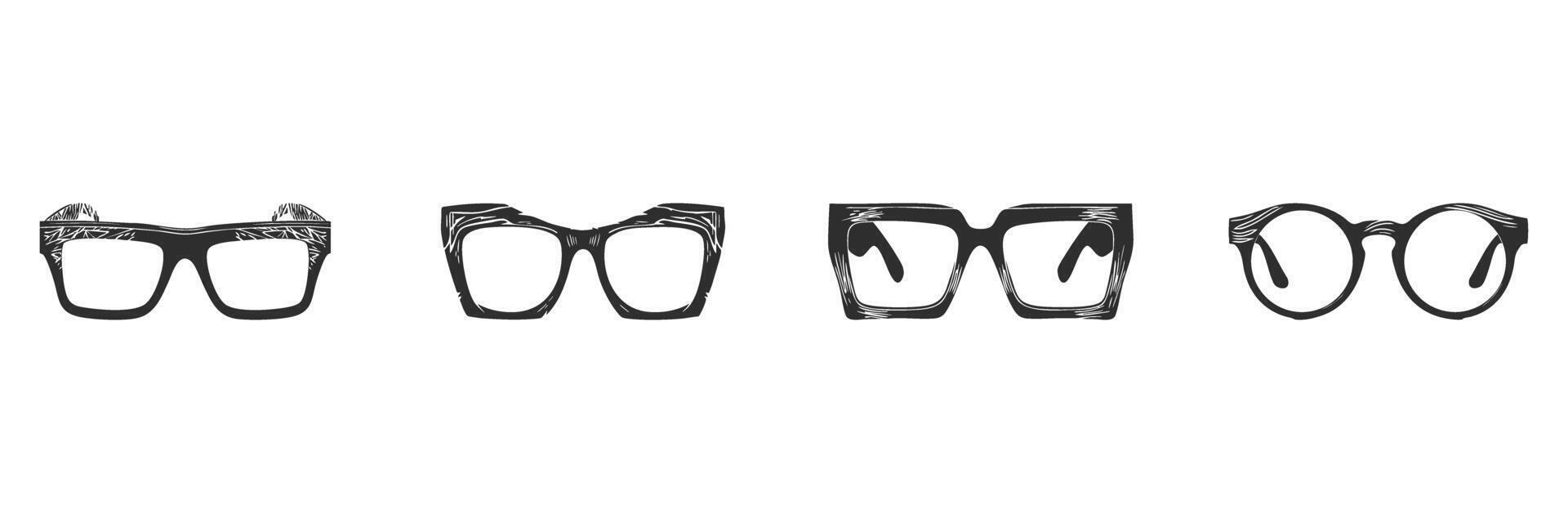 Vintage Eyeglasses Silhouette Set. Retro Fashion And Style Concepts Isolated Illustration Collection vector