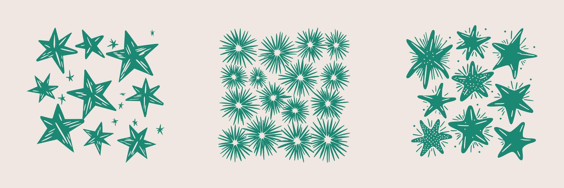 Abstract Star And Burst Patterns Silhouette Set. Creative Decorative Elements For Design Projects. Isolated Illustration Collection vector