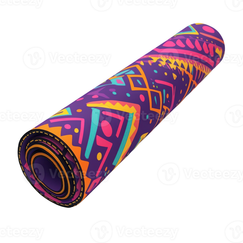 Vibrant Rolled Yoga Mat with Abstract Multicolored Design png