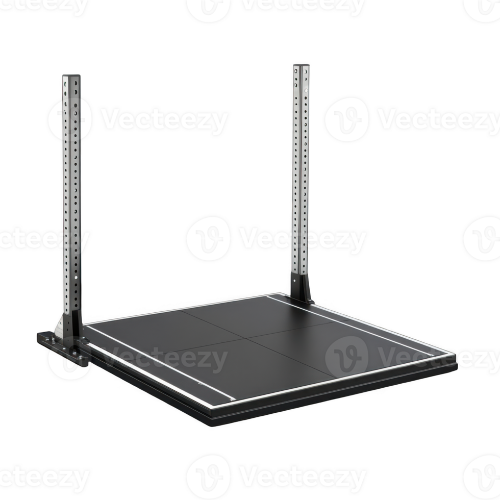 Modern Black Weightlifting Platform with Adjustable Supports and Design png