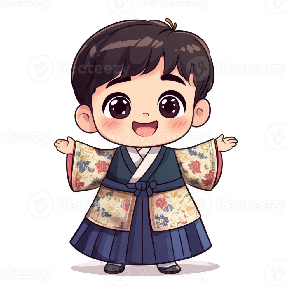 Cute Cartoon Character in Traditional Japanese Kimono Design png