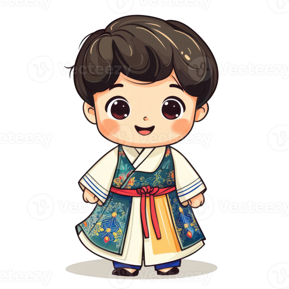 Cute Cartoon Character in Traditional Korean Hanbok Attire png