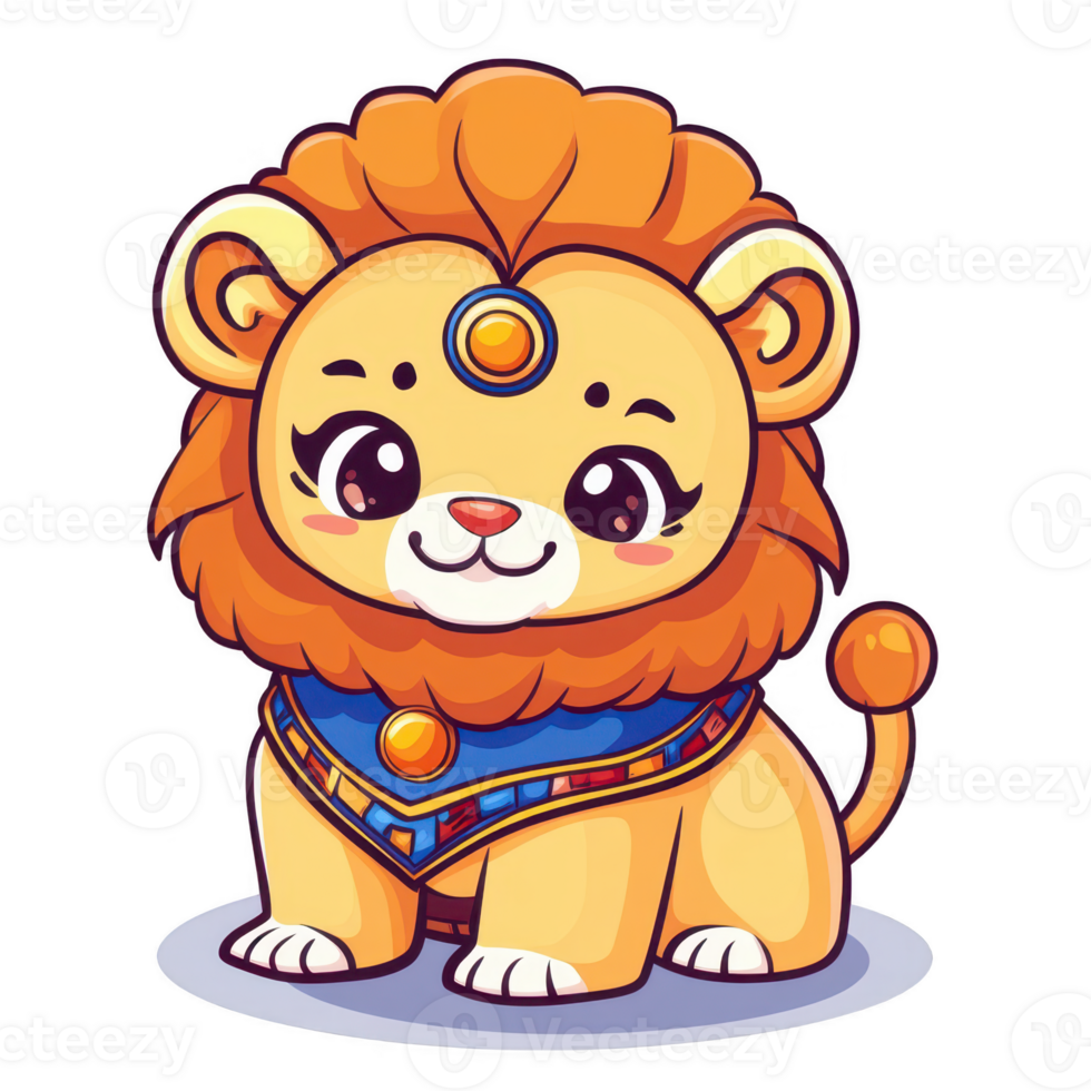 Cute Cartoon Style Lion Character with Colorful Accessories png