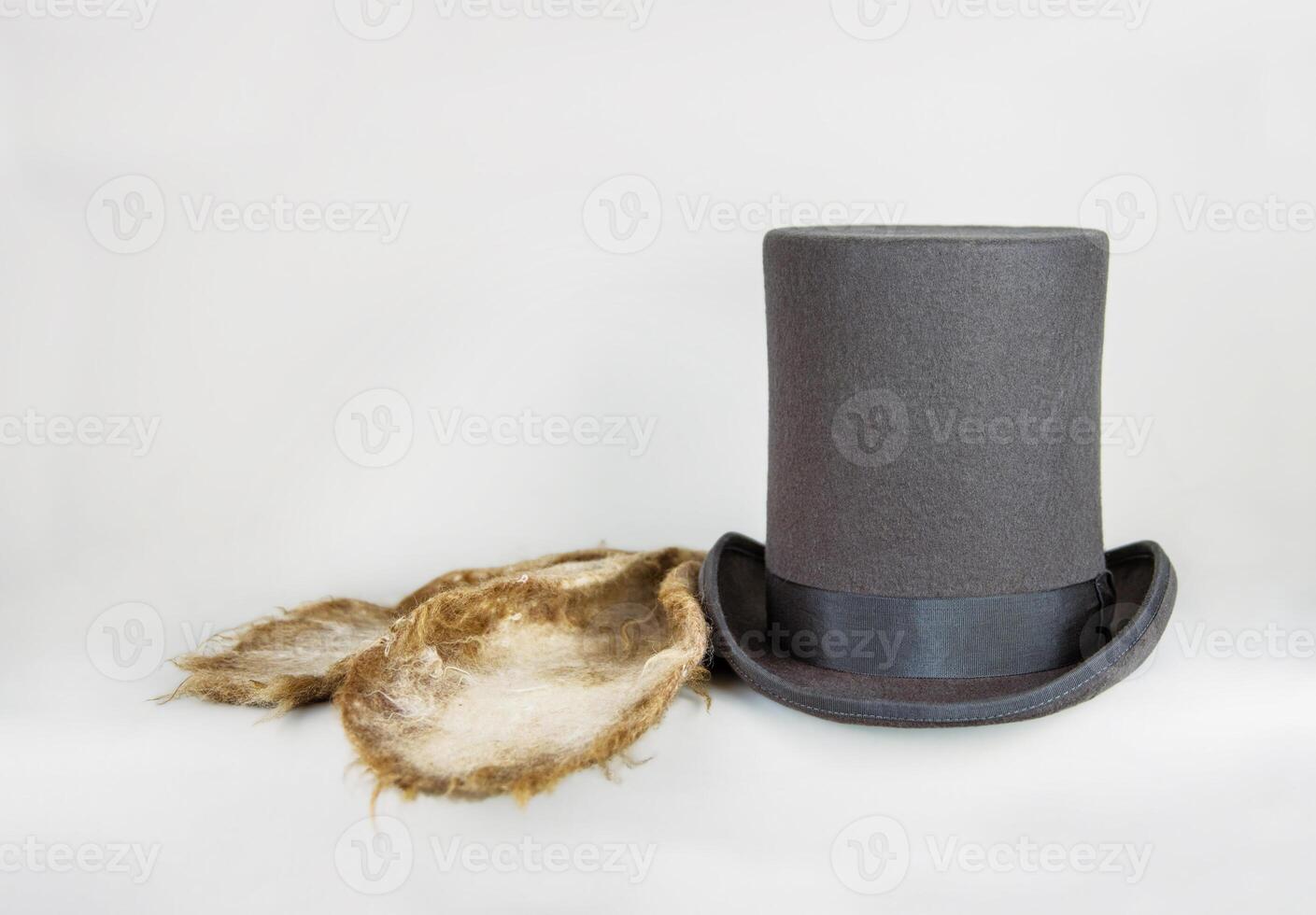 Felted ears on a top hat. White rabbit or march hare hat. Bunny ears attached to the top hat on wooden stand. Hatter Headdress for Alice in wonderland. 07 photo
