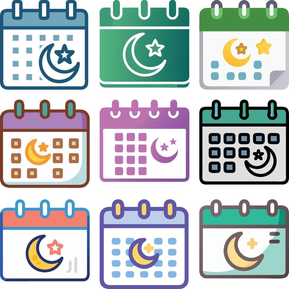 Hijri calendar icon elements illustration vector
