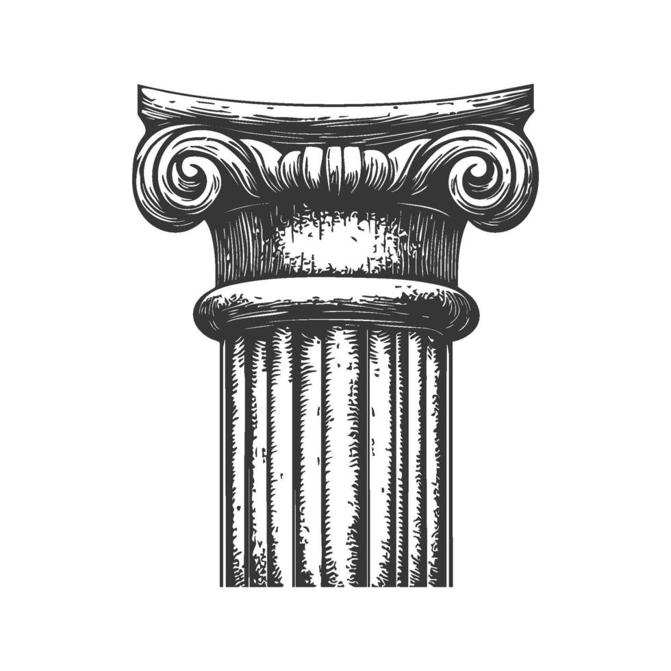 Ionic Column Capital Black And White Silhouette Illustration. Classical Architecture And Design Element. Isolated Illustration vector
