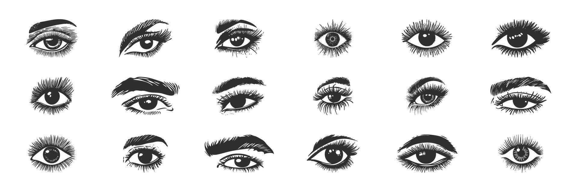 Eye Expressions Silhouette Set. Diverse Eye Designs For Makeup And Art Concepts Isolated Illustration Collection vector
