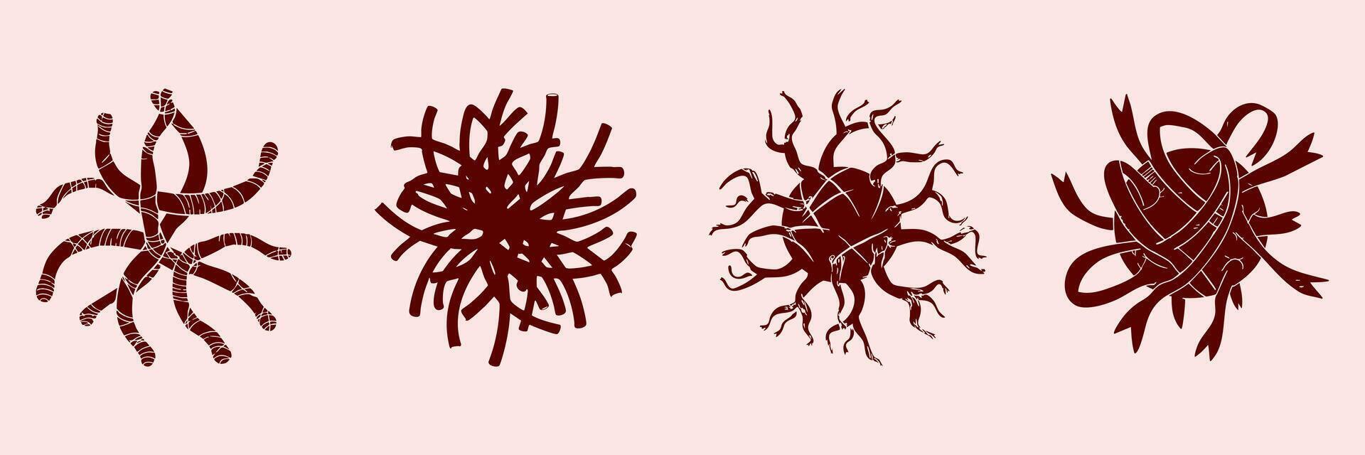 Abstract Organic Shapes Silhouette Set. Intricate Knot And Tangle Designs For Artistic And Decorative Use. Isolated Illustration Collection vector