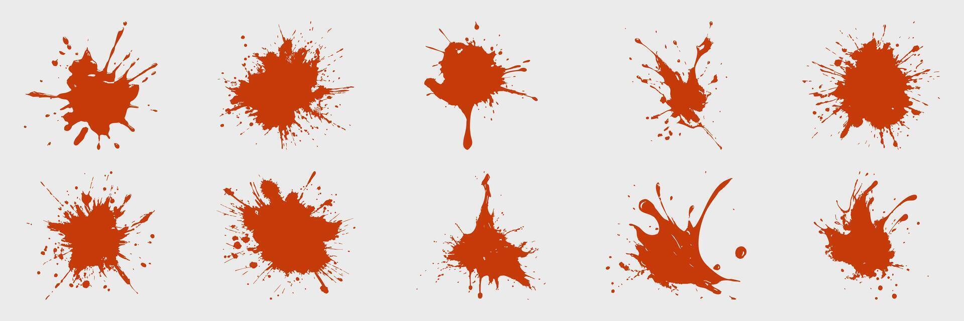 Red Paint Splatter Set. Creative Art Design Elements For Backgrounds And Textures. Isolated Illustration Collection vector