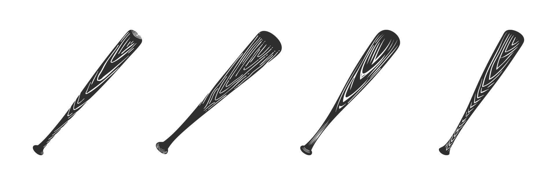 Baseball Bat Silhouette Set. Sports Equipment And Recreation Theme Isolated Illustration Collection vector